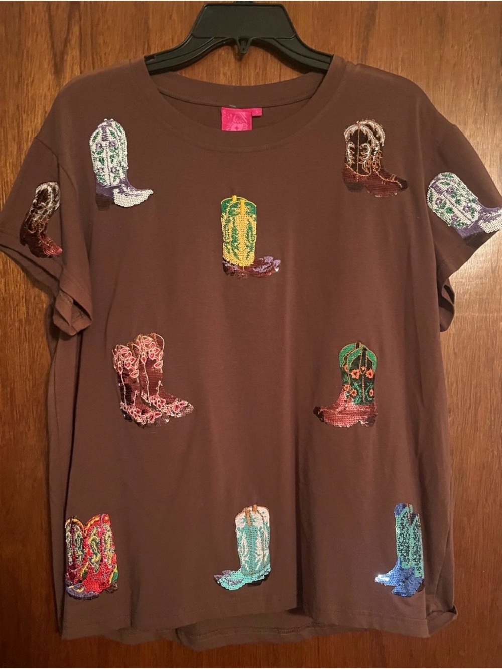 Queen of Sparkles Brown Cowboy Boot Graphic Tee